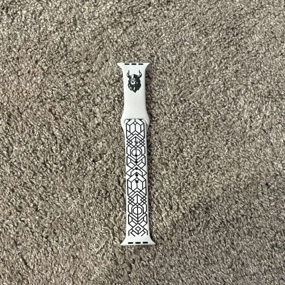 White Silicone Watch Band with Black Geometric & Skull Logo